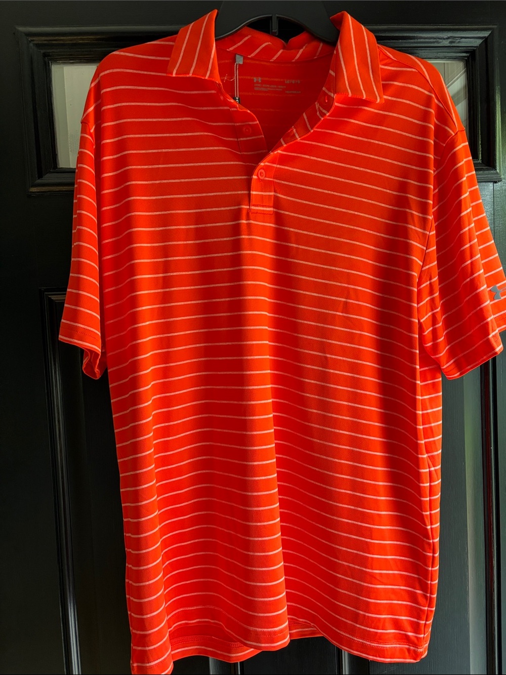 Under Armour Men’s Striped Polo orange and white striped